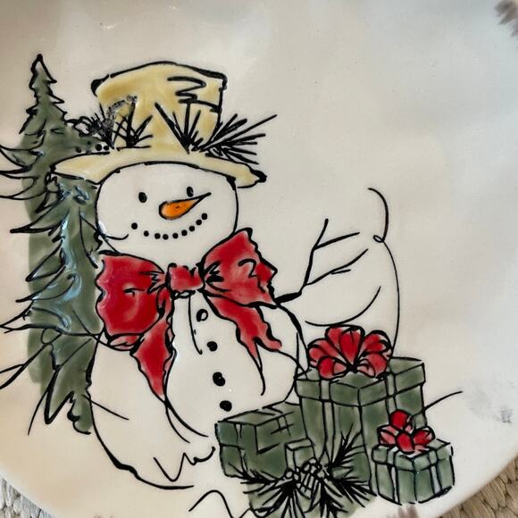 Grace Teaware Christmas SNOWMAN Porcelain Salad Plates 8.5in Set of 4 New - Picture 3 of 15